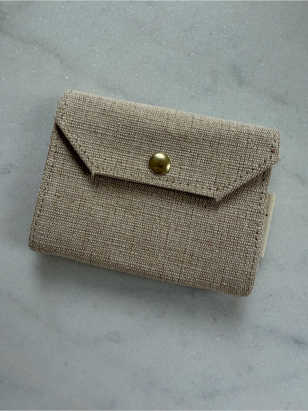 Sezane Beige Canvas Mini Snap Card Case/Wallet
